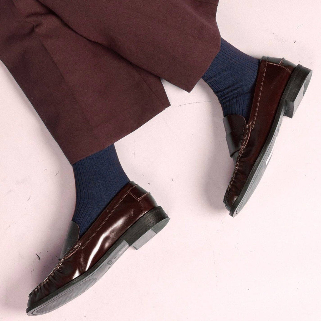 Chaussettes à fines rayures unies en coton biologique KLUE | Marine: 36-40 — vue 2 sur 6
