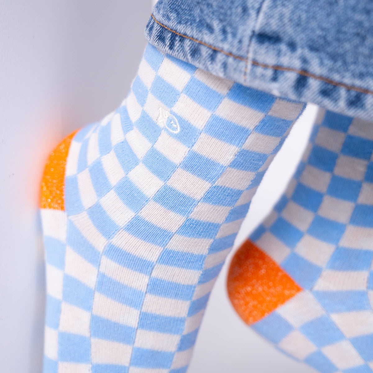 Chaussettes en coton peigné carreaux - Bleu clair et beige: Taille unique: 37/40 — vue 3 sur 5
