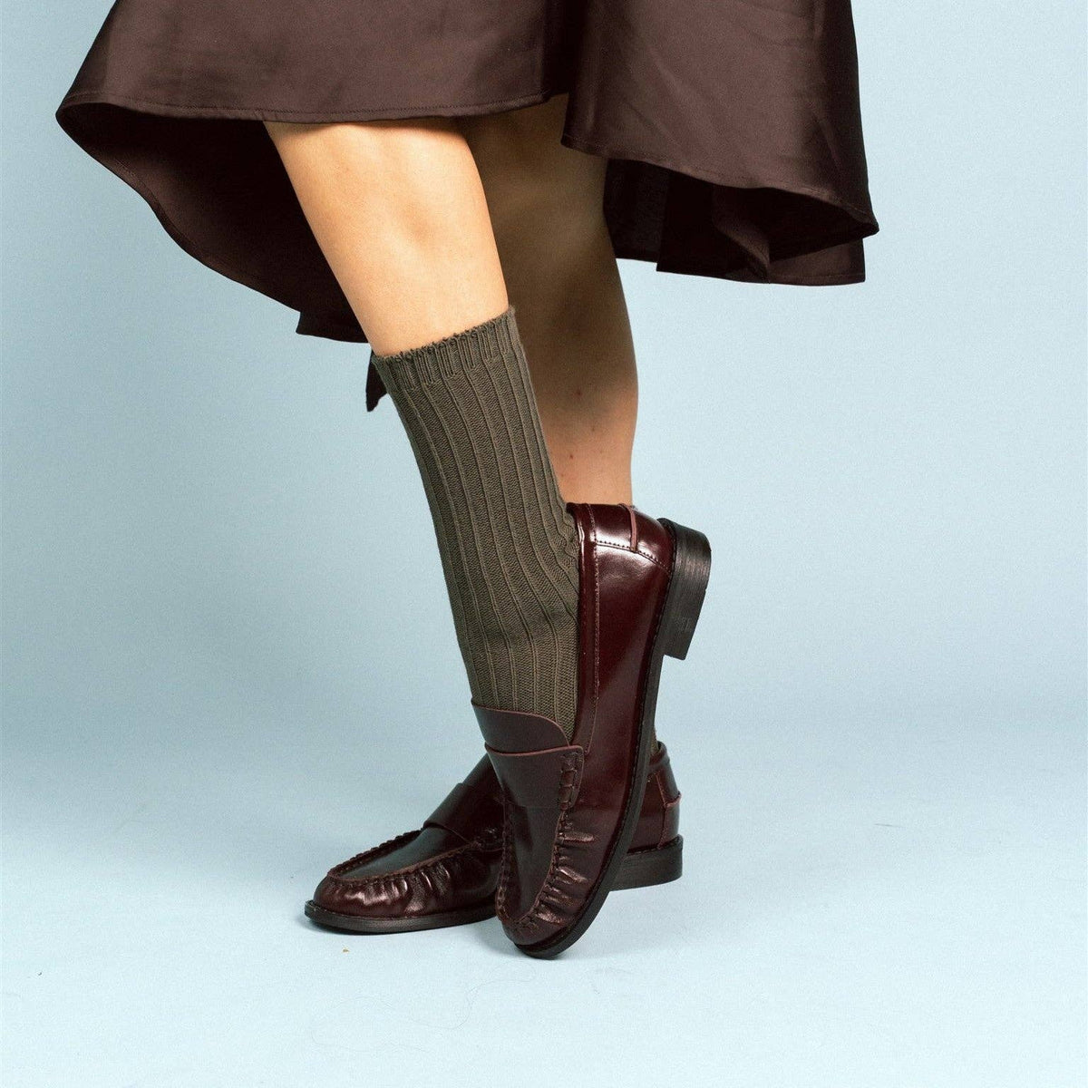 Chaussettes à rayures tricotées en coton biologique KLUE | Kaki: 36-40 — vue 2 sur 6