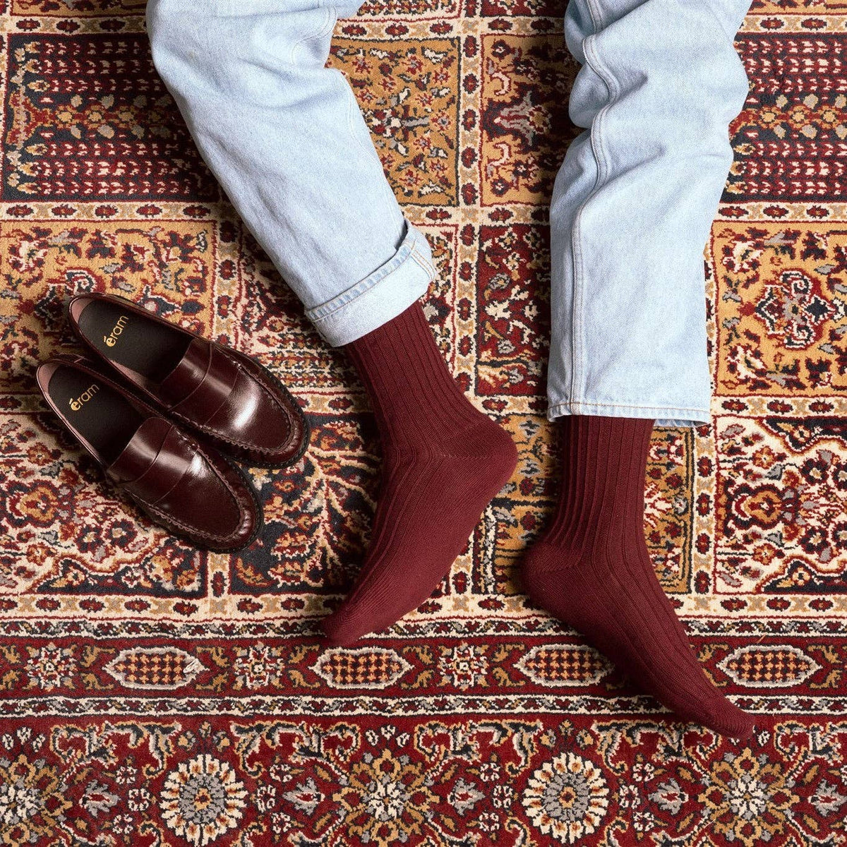 Chaussettes à rayures tricotées en coton biologique KLUE | Bordeaux: 36-40 — vue 5 sur 5