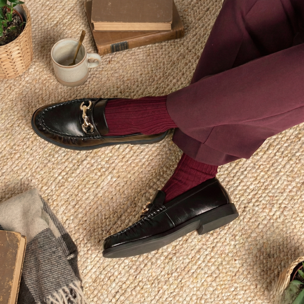 Chaussettes à rayures tricotées en coton biologique KLUE | Bordeaux: 36-40 — vue 4 sur 5