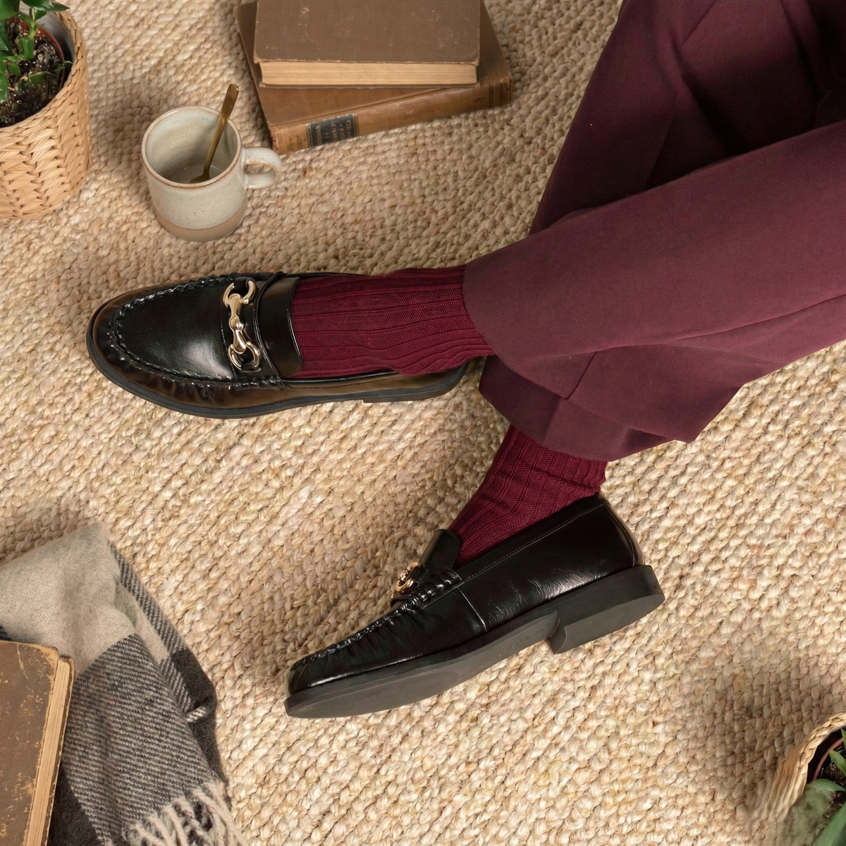 Chaussettes à rayures tricotées en coton biologique KLUE | Bordeaux: 36-40 — vue 4 sur 5