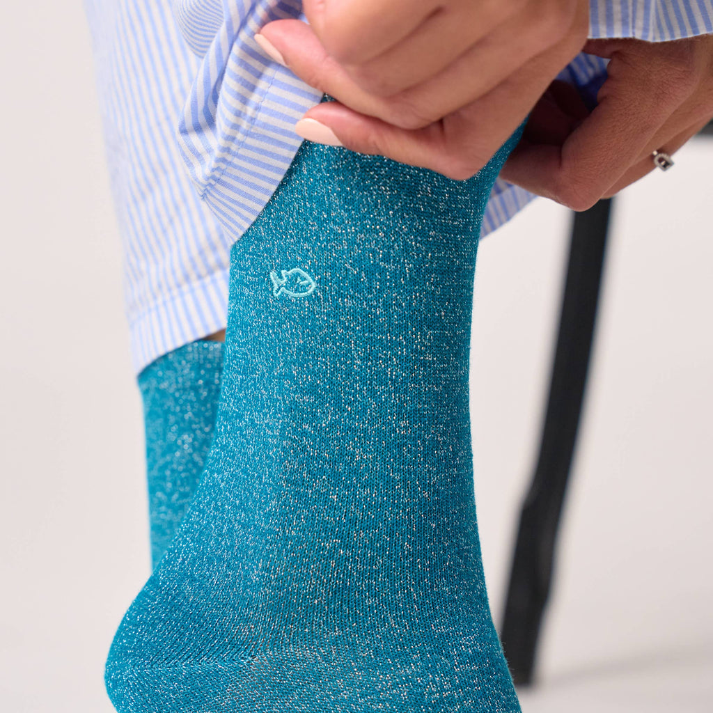 Chaussettes pailletées en coton peigné unies - Bleu canard: Taille unique: 37/40 — vue 3 sur 4