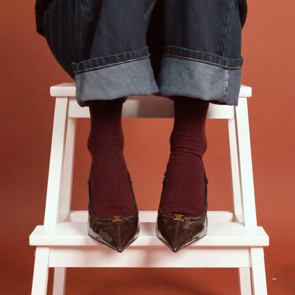 Chaussettes à fines rayures unies en coton biologique KLUE | Bourgogne: 36-40 — vue 6 sur 6
