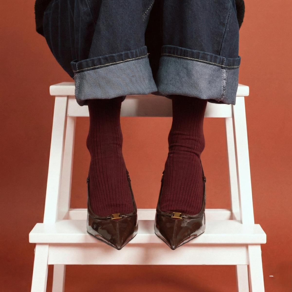 Chaussettes à fines rayures unies en coton biologique KLUE | Bourgogne: 36-40 — vue 6 sur 6
