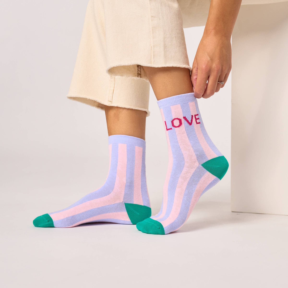 Chaussettes en coton peigné rayées - Love: Taille unique: 37/40 — vue 2 sur 3
