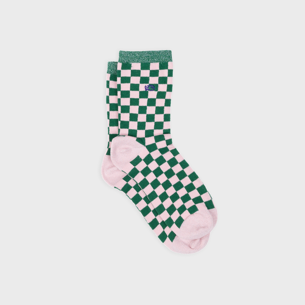 Chaussettes en coton peigné carreaux - Vert et rose: Taille unique: 37/40 — vue 1 sur 5
