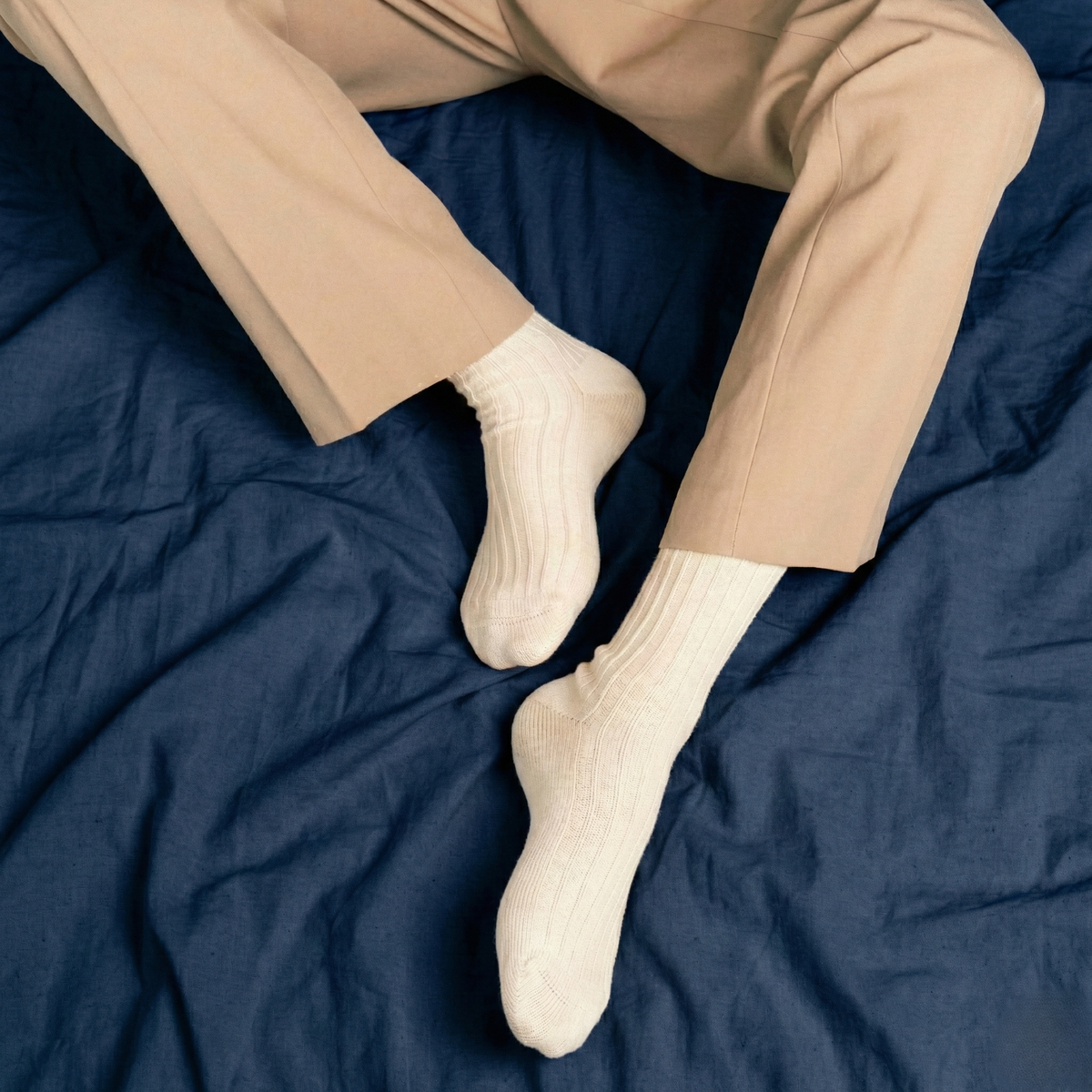 Chaussettes à rayures tricotées en coton biologique KLUE | Beige: 36-40 — vue 5 sur 5
