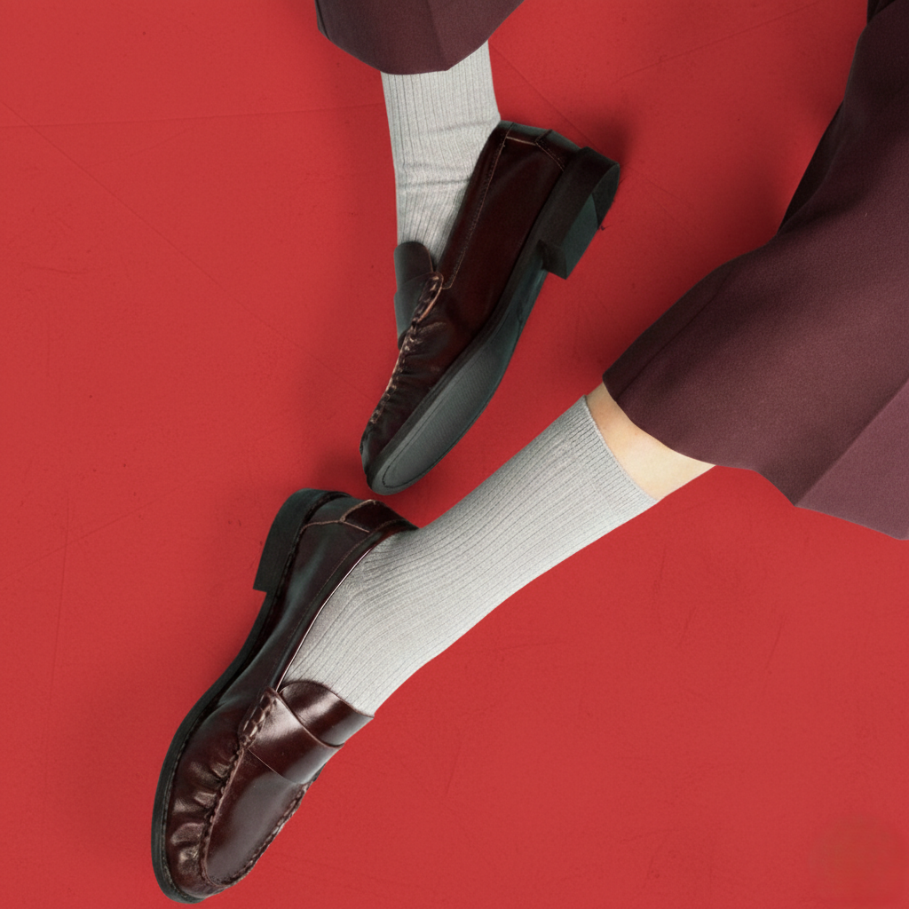 Chaussettes à fines rayures unies en coton biologique KLUE | Gris clair: 36-40 — vue 3 sur 5