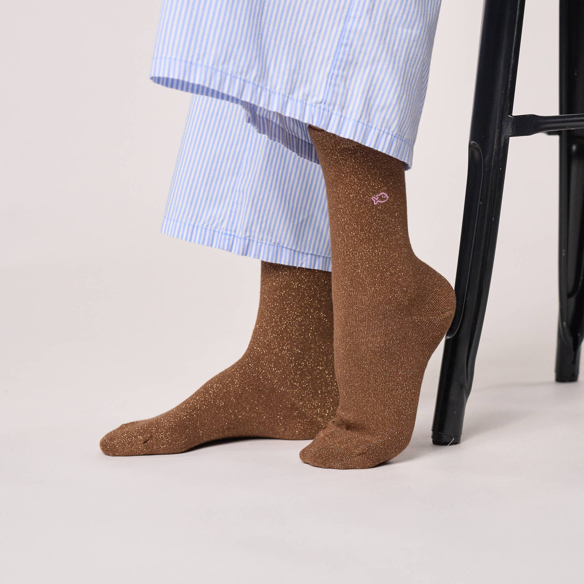 Chaussettes pailletées en coton peigné unies - Marron: Taille unique: 37/40 — vue 2 sur 3