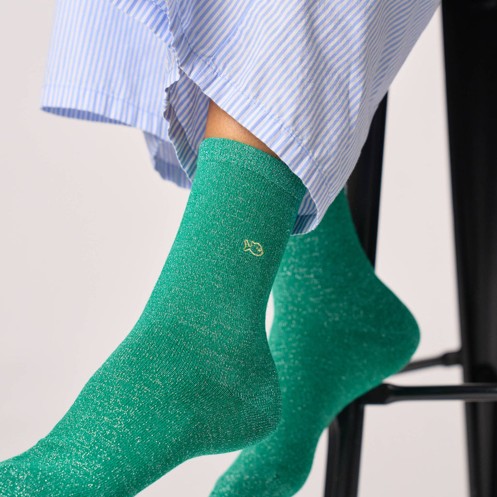 Chaussettes pailletées en coton peigné unies - Vert: Taille unique: 37/40 — vue 2 sur 4