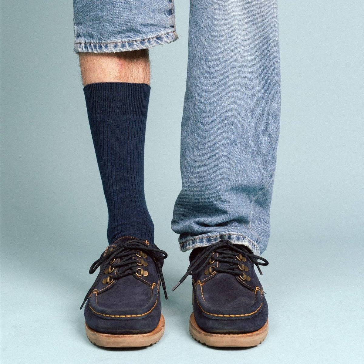 Chaussettes à fines rayures unies en coton biologique KLUE | Marine: 36-40 — vue 5 sur 6