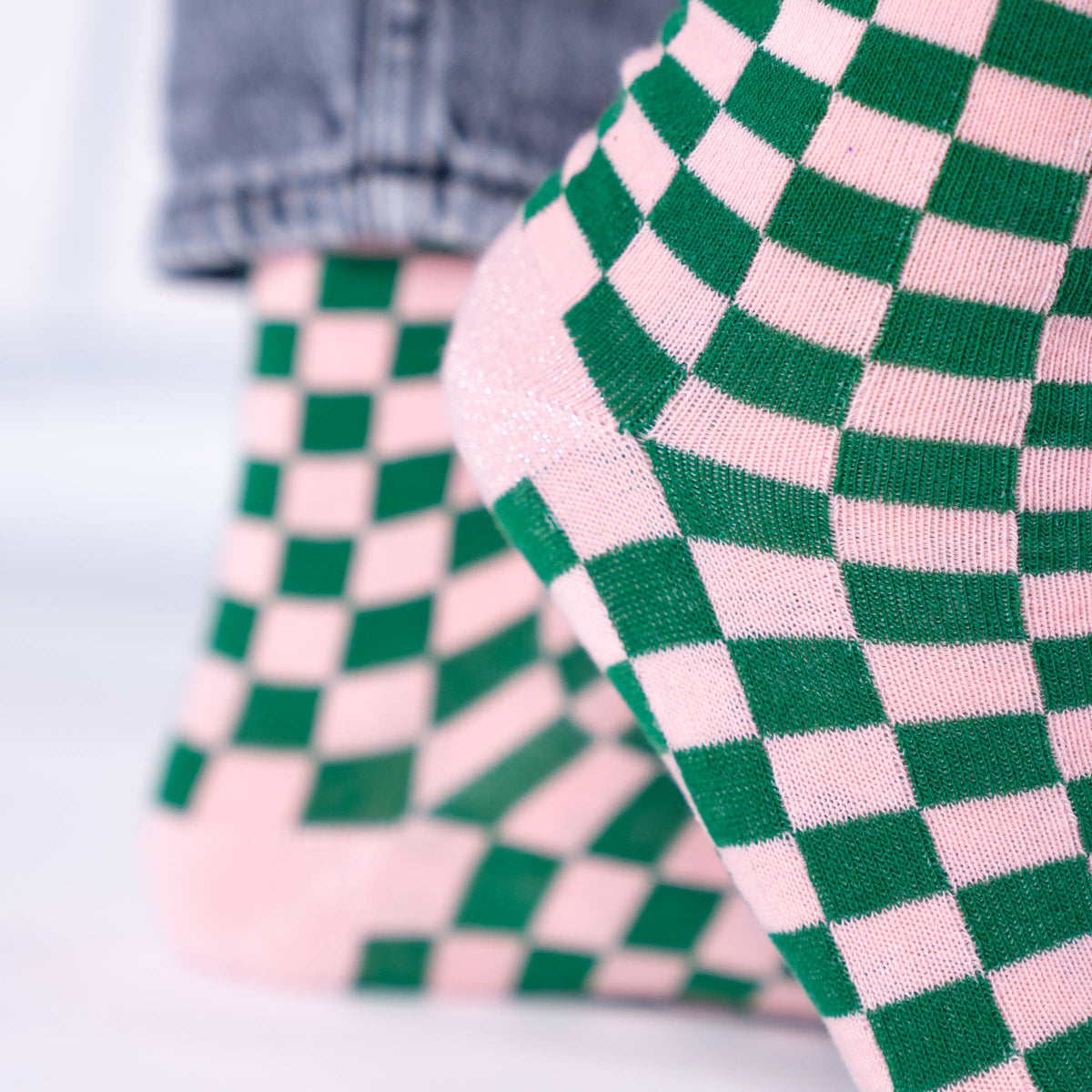 Chaussettes en coton peigné carreaux - Vert et rose: Taille unique: 37/40 — vue 4 sur 5