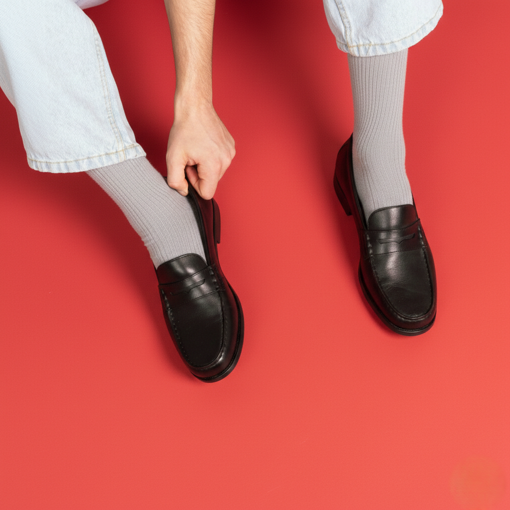 Chaussettes à fines rayures unies en coton biologique KLUE | Gris clair: 36-40 — vue 2 sur 5