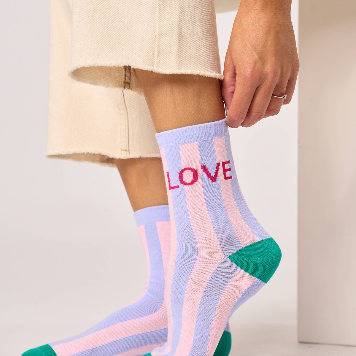 Chaussettes en coton peigné rayées - Love: Taille unique: 37/40 — vue 3 sur 3