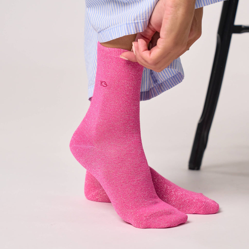 Chaussettes pailletées en coton peigné unies - Rose néon: Taille unique: 37/40 — vue 2 sur 3