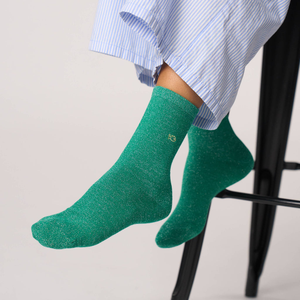 Chaussettes pailletées en coton peigné unies - Vert: Taille unique: 37/40 — vue 4 sur 4