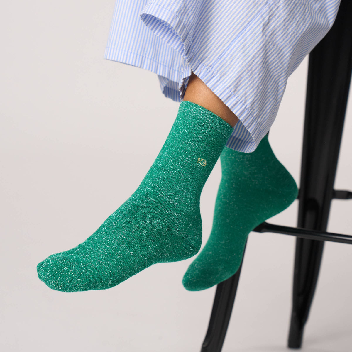 Chaussettes pailletées en coton peigné unies - Vert: Taille unique: 37/40 — vue 4 sur 4