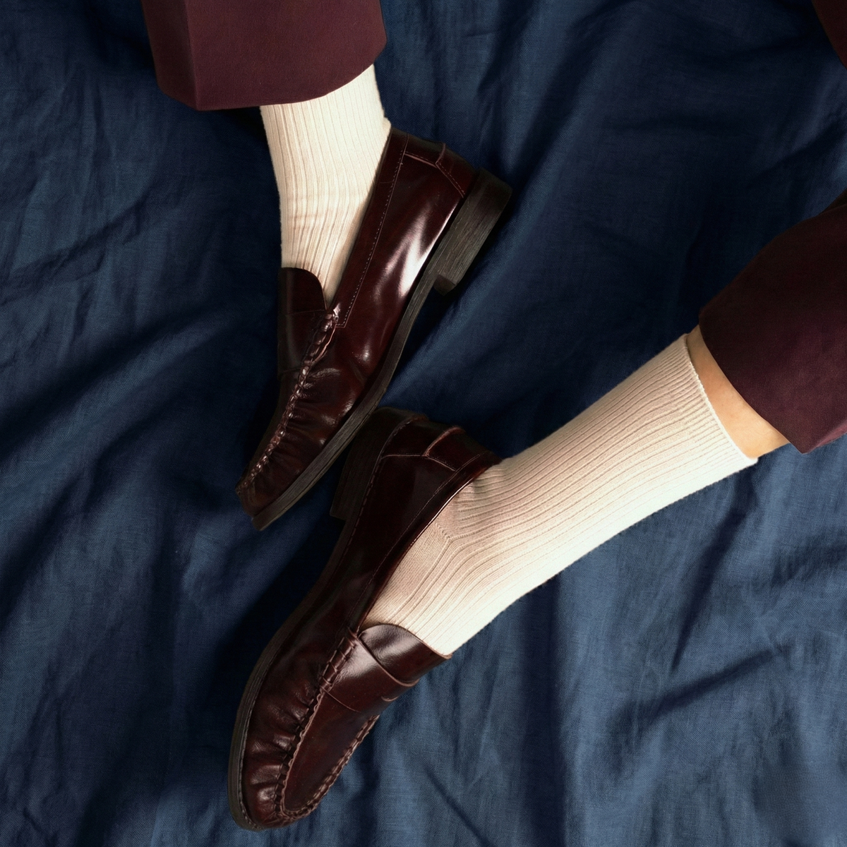 Chaussettes à fines rayures unies en coton biologique KLUE | Beige: 36-40 — vue 5 sur 6