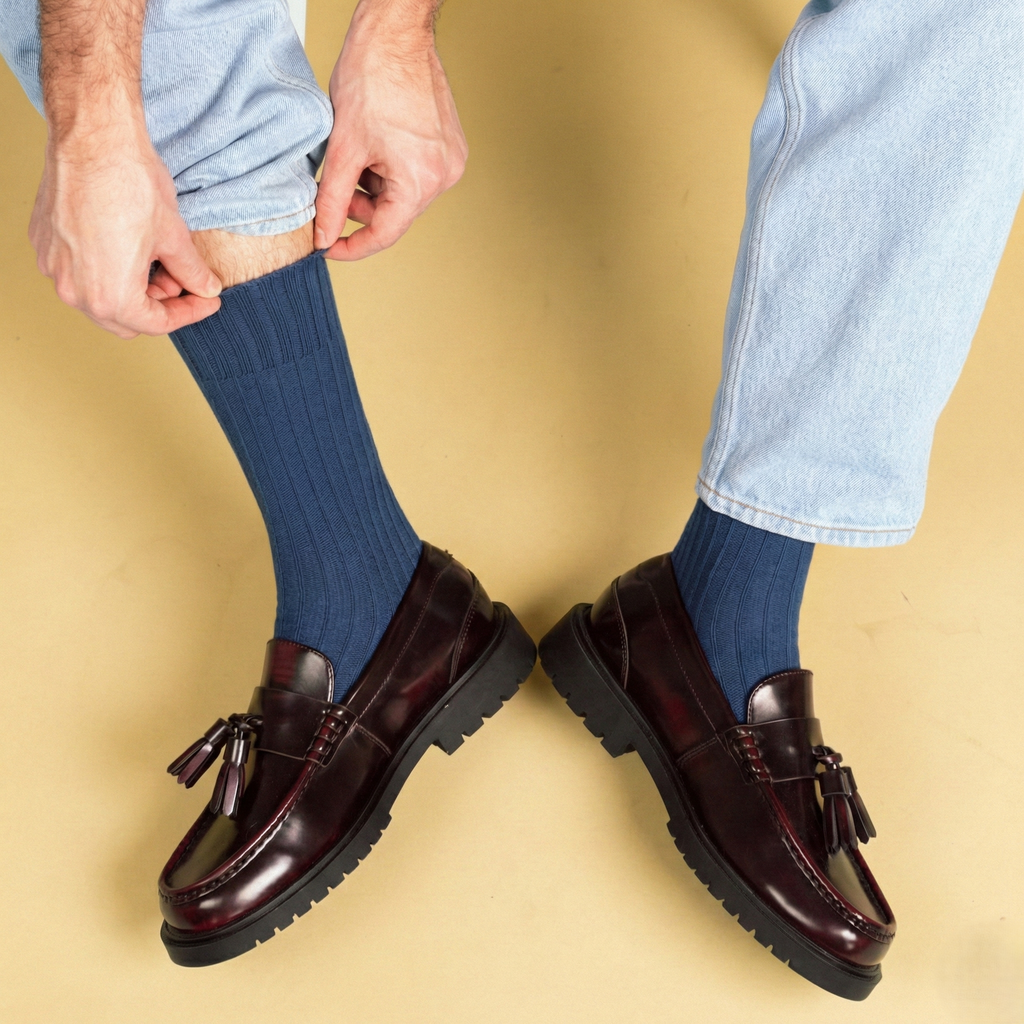 Chaussettes à rayures tricotées en coton biologique KLUE | Marine: 36-40 — vue 7 sur 7