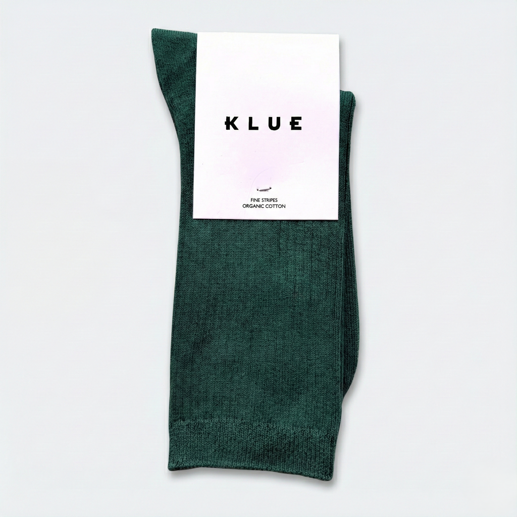 Chaussettes à fines rayures unies en coton biologique KLUE | Vert foncé: 36-40 — vue 1 sur 5