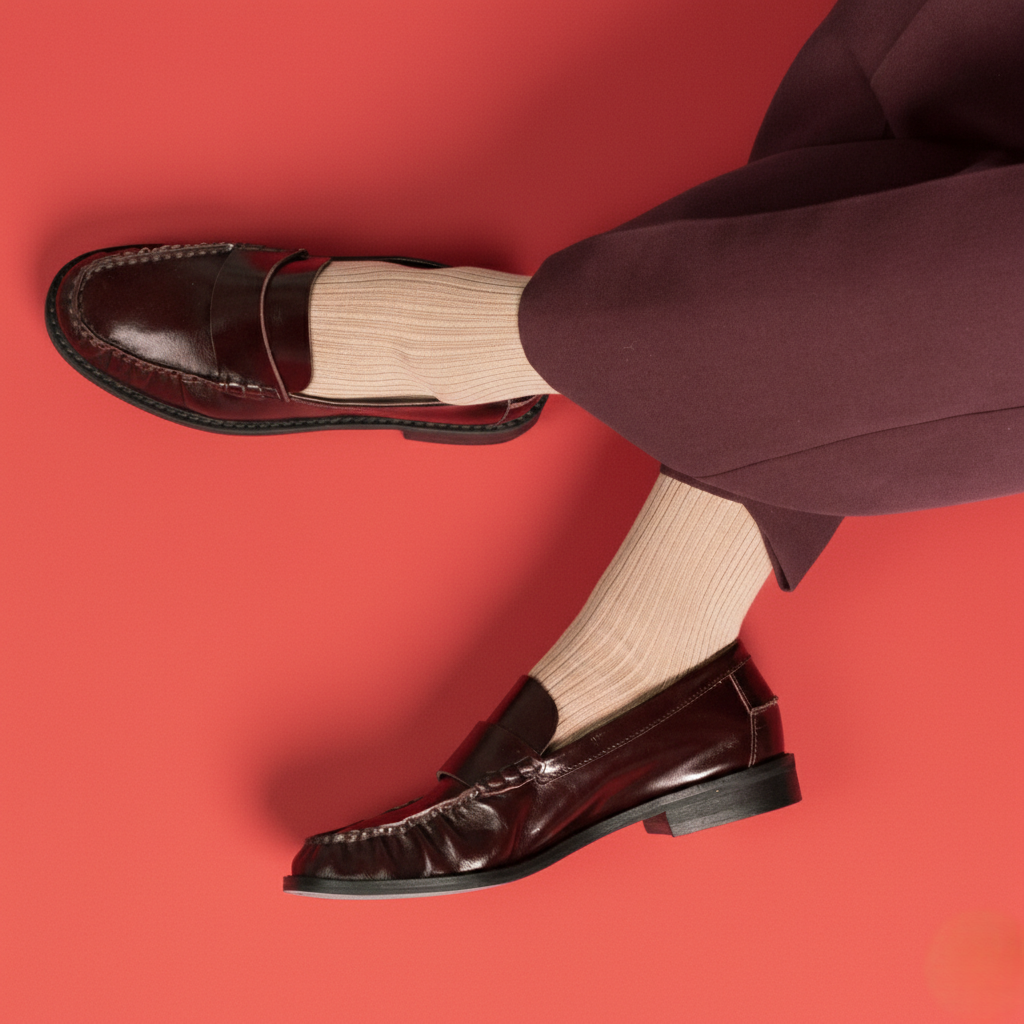 Chaussettes à fines rayures unies en coton biologique KLUE | Moka: 36-40 — vue 4 sur 6