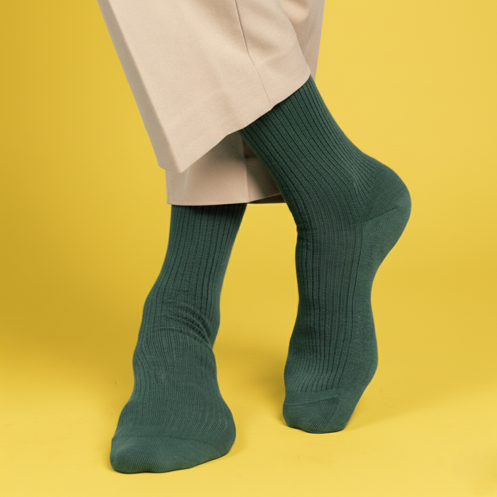 Chaussettes à fines rayures unies en coton biologique KLUE | Vert foncé: 36-40 — vue 2 sur 5