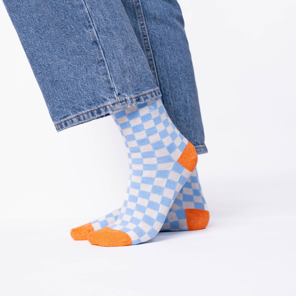 Chaussettes en coton peigné carreaux - Bleu clair et beige: Taille unique: 37/40 — vue 2 sur 5