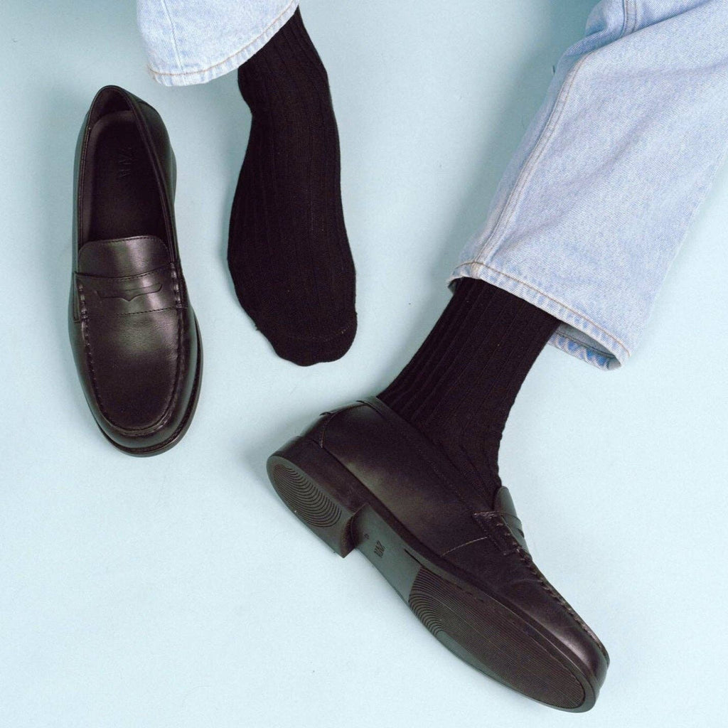 Chaussettes à rayures tricotées en coton biologique KLUE | Noir: 36-40 — vue 5 sur 5