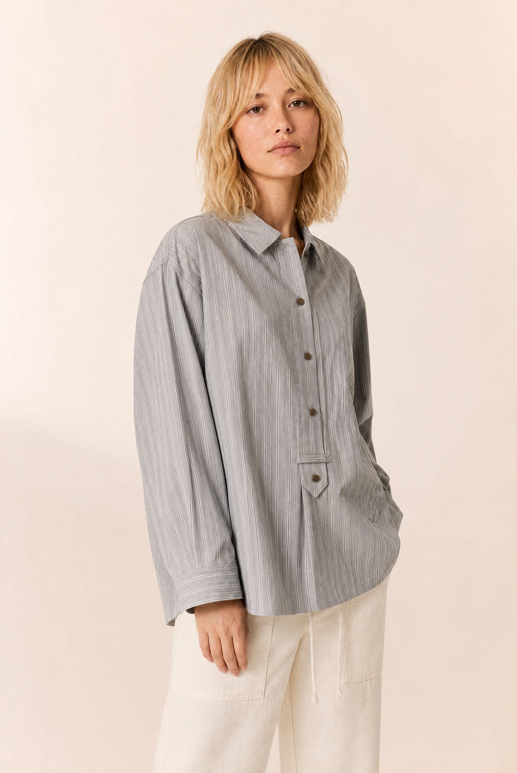 Chemise CHEF Strp Grey Leon & Harper — photo officielle 3