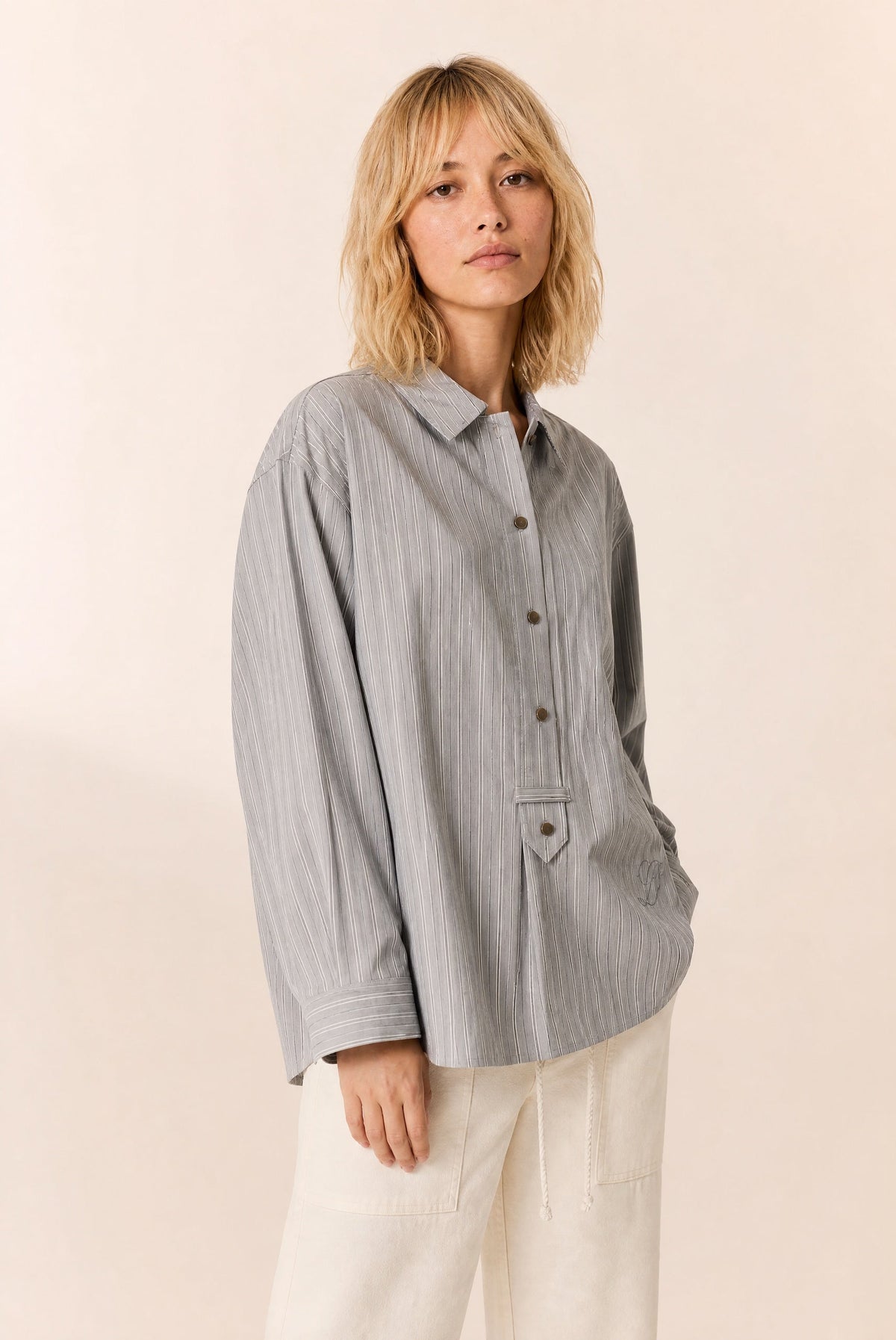 Chemise CHEF Strp Grey Leon & Harper — photo officielle 3