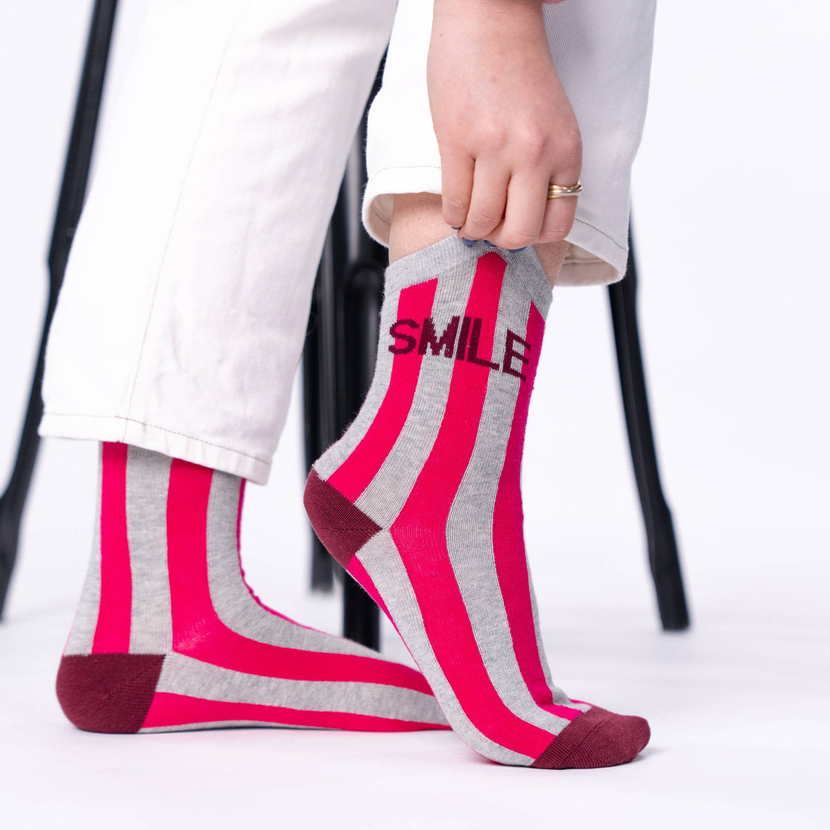 Chaussettes en coton peigné à message - Smile: Taille unique: 37/40 — vue 2 sur 3