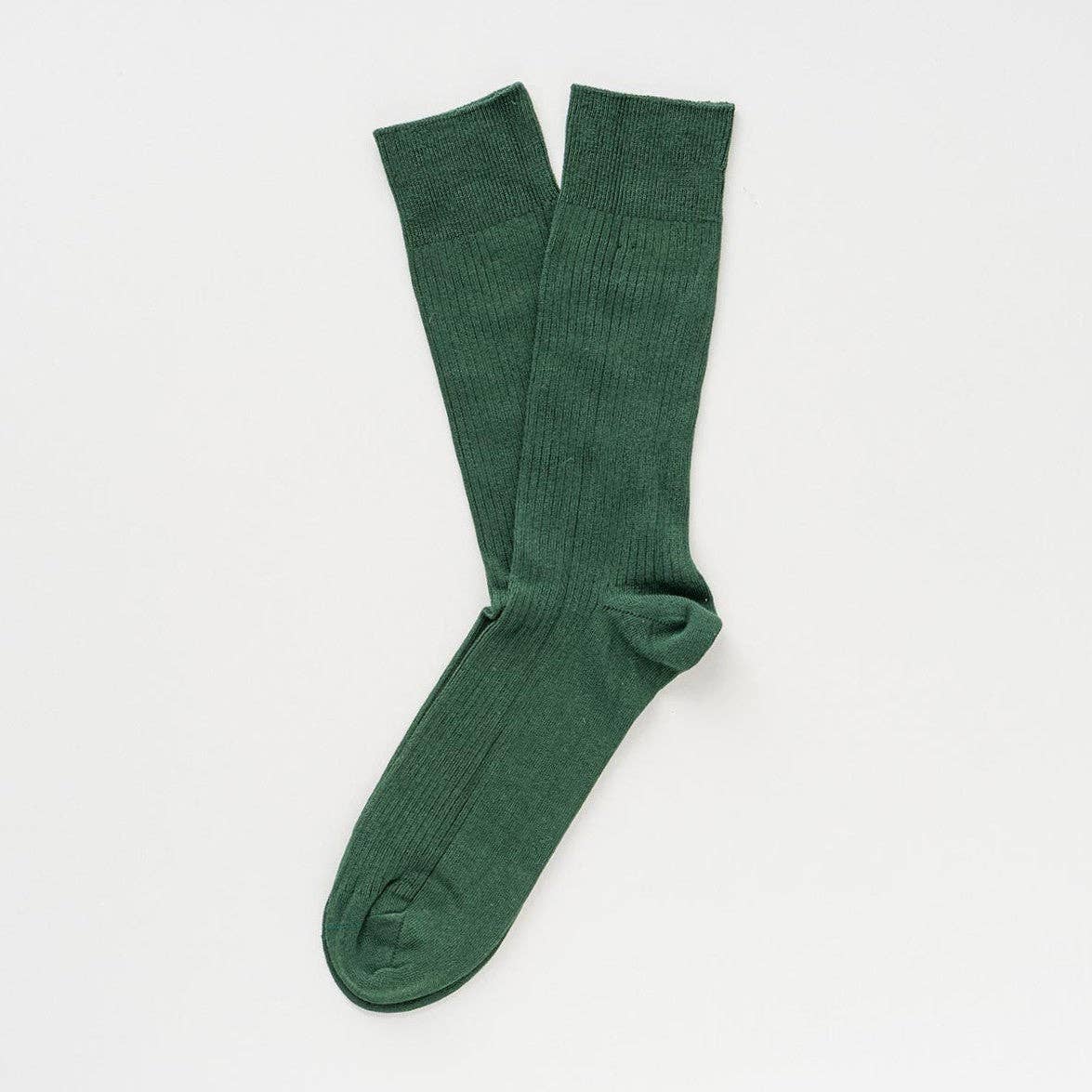 Chaussettes à fines rayures unies en coton biologique KLUE | Vert foncé: 36-40 — vue 4 sur 5