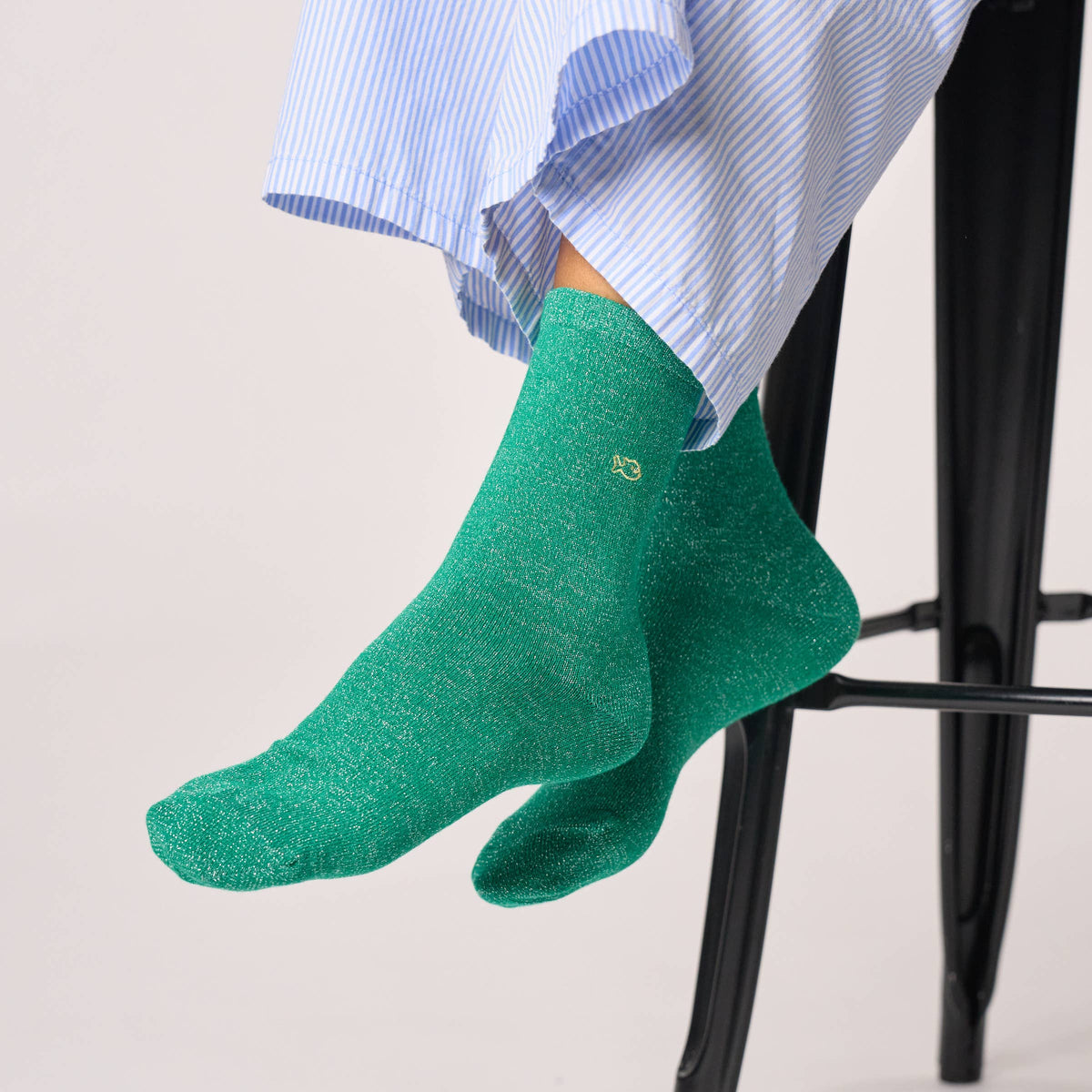 Chaussettes pailletées en coton peigné unies - Vert: Taille unique: 37/40 — vue 3 sur 4