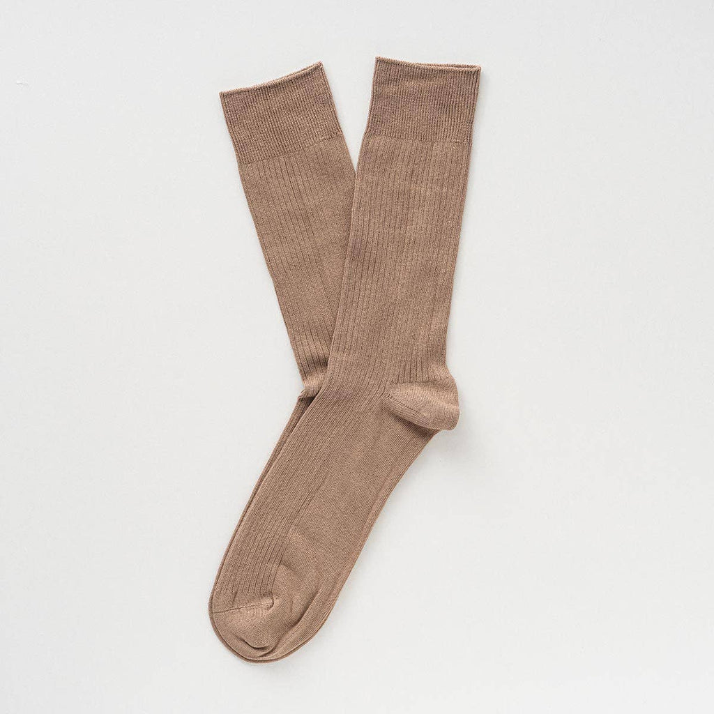 Chaussettes à fines rayures unies en coton biologique KLUE | Moka: 36-40 — vue 3 sur 6