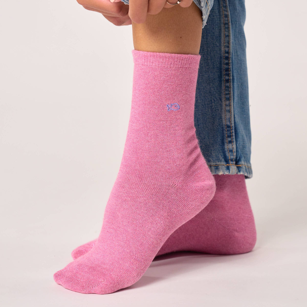 Chaussettes pailletées en coton peigné unies - Rose: Taille unique: 37/40 — vue 3 sur 4