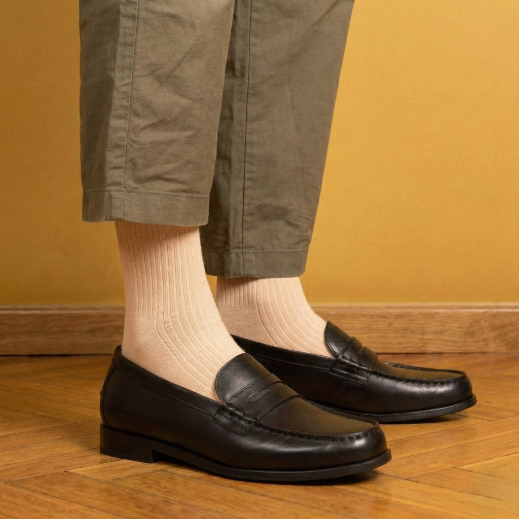 Chaussettes à fines rayures unies en coton biologique KLUE | Beige: 36-40 — vue 6 sur 6