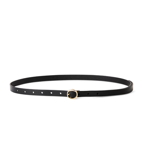 Ceinture noire minimaliste femme ELEH avec boucle ronde dorée