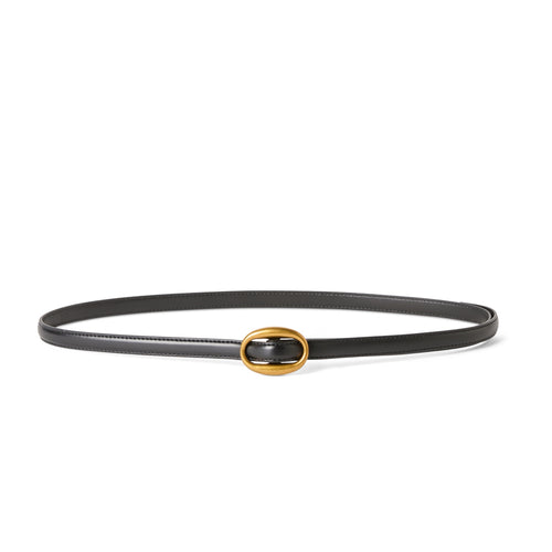 Ceinture fine noire femme ELEH avec boucle ovale dorée