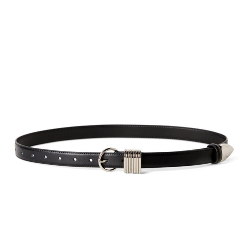 Ceinture skinny noire femme ELEH avec boucle argentée et détail bijou