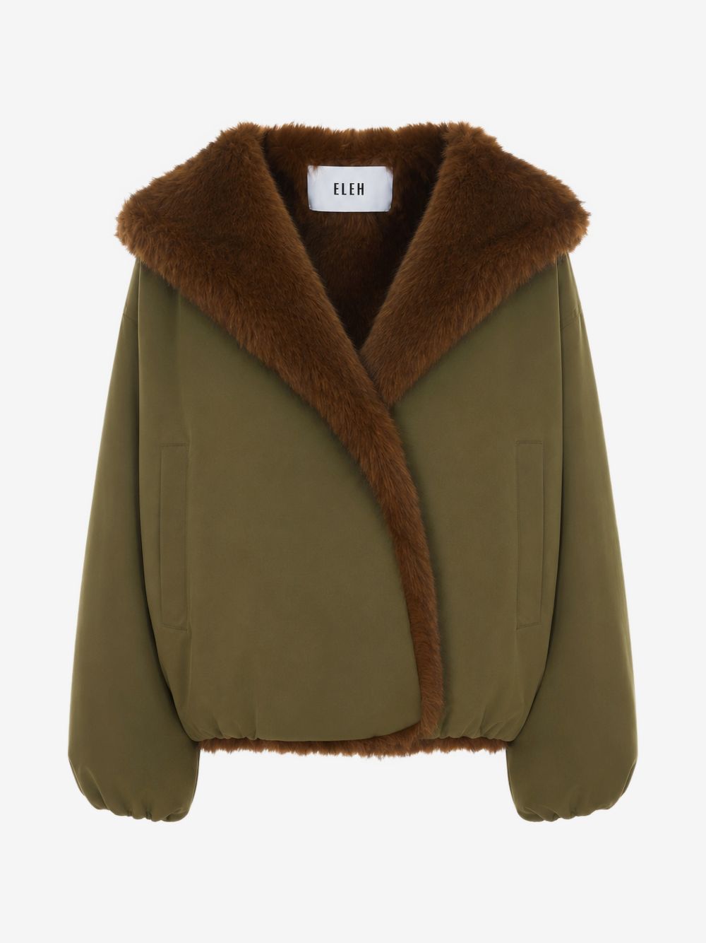 Veste courte kaki militaire doublée effet fourrure marron femme ELEH vue de face