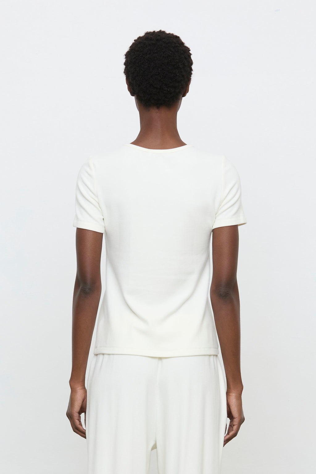 Top maille manches courtes crème femme ELEH vue de dos