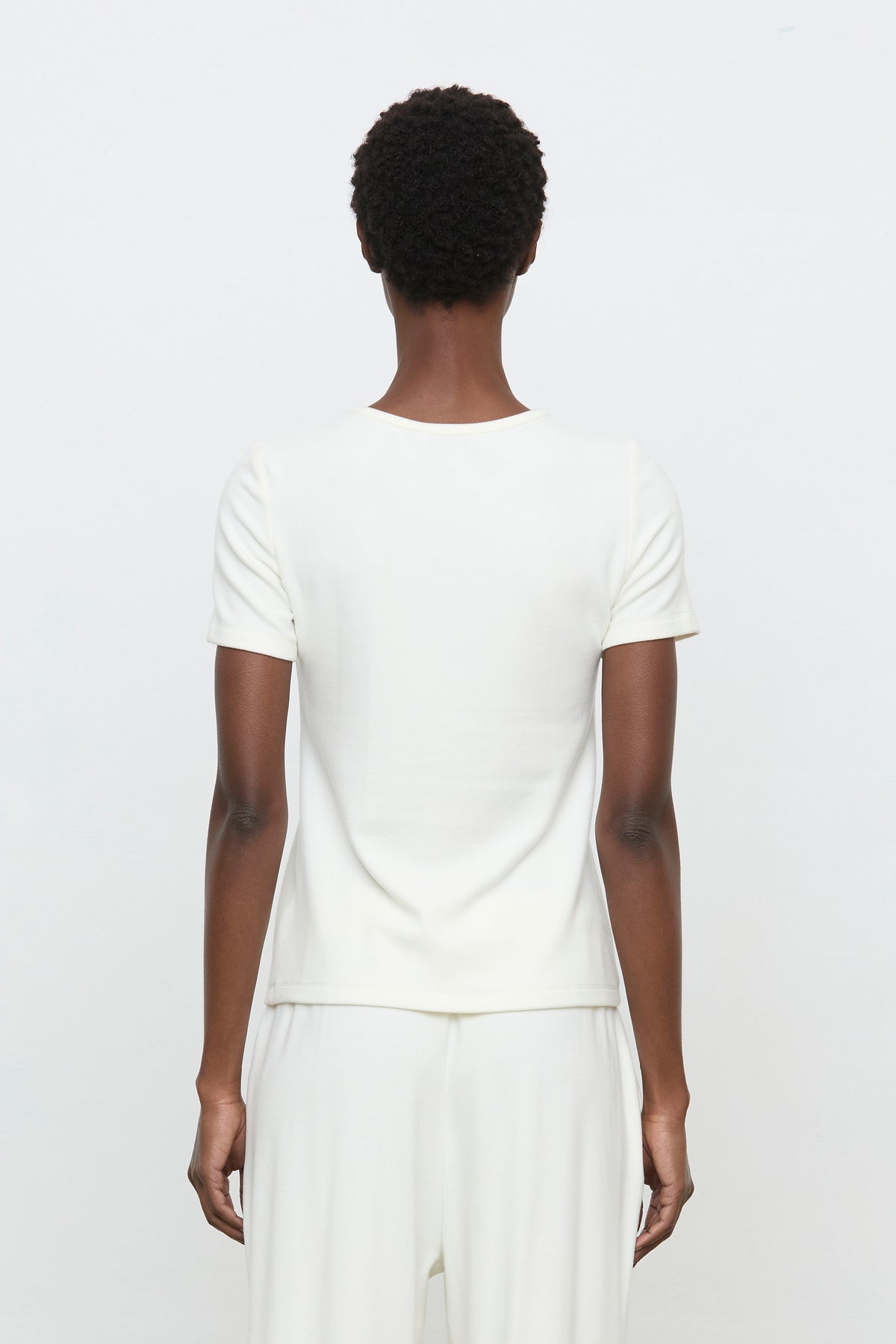 Top maille manches courtes crème femme ELEH vue de dos