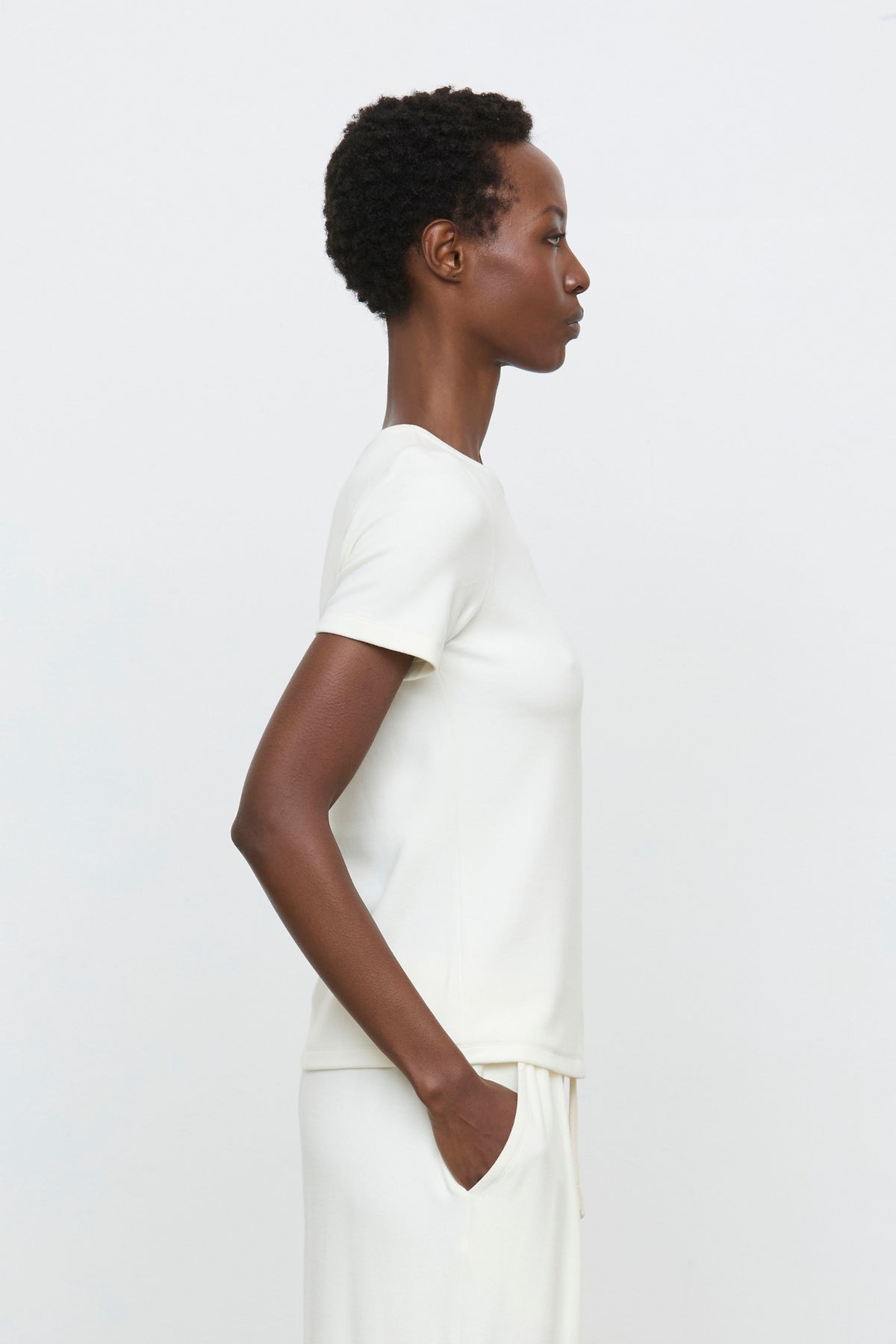 Top maille manches courtes crème femme ELEH vue de profil