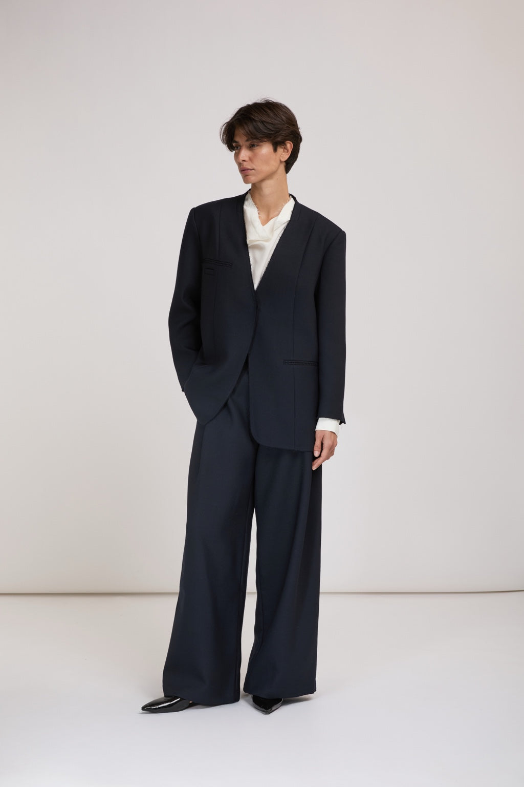 Blazer sans revers bleu marine ELEH