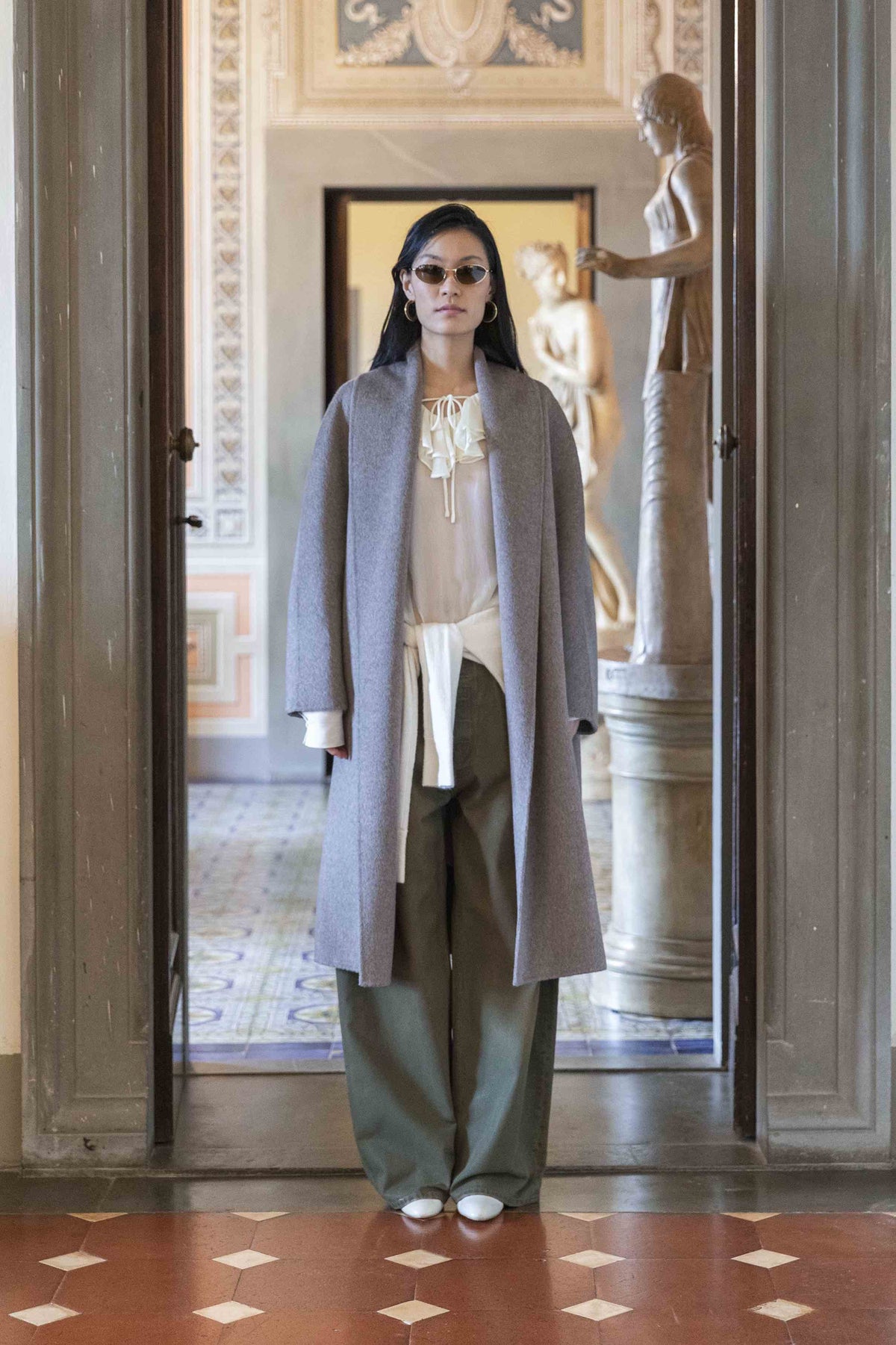 Manteau long taupe en laine et poil de chameau ELEH