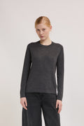 Pull col rond gris anthracite 100 % laine femme ELEH vue de face