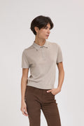 Polo en maille beige 100 % laine femme ELEH vue de face