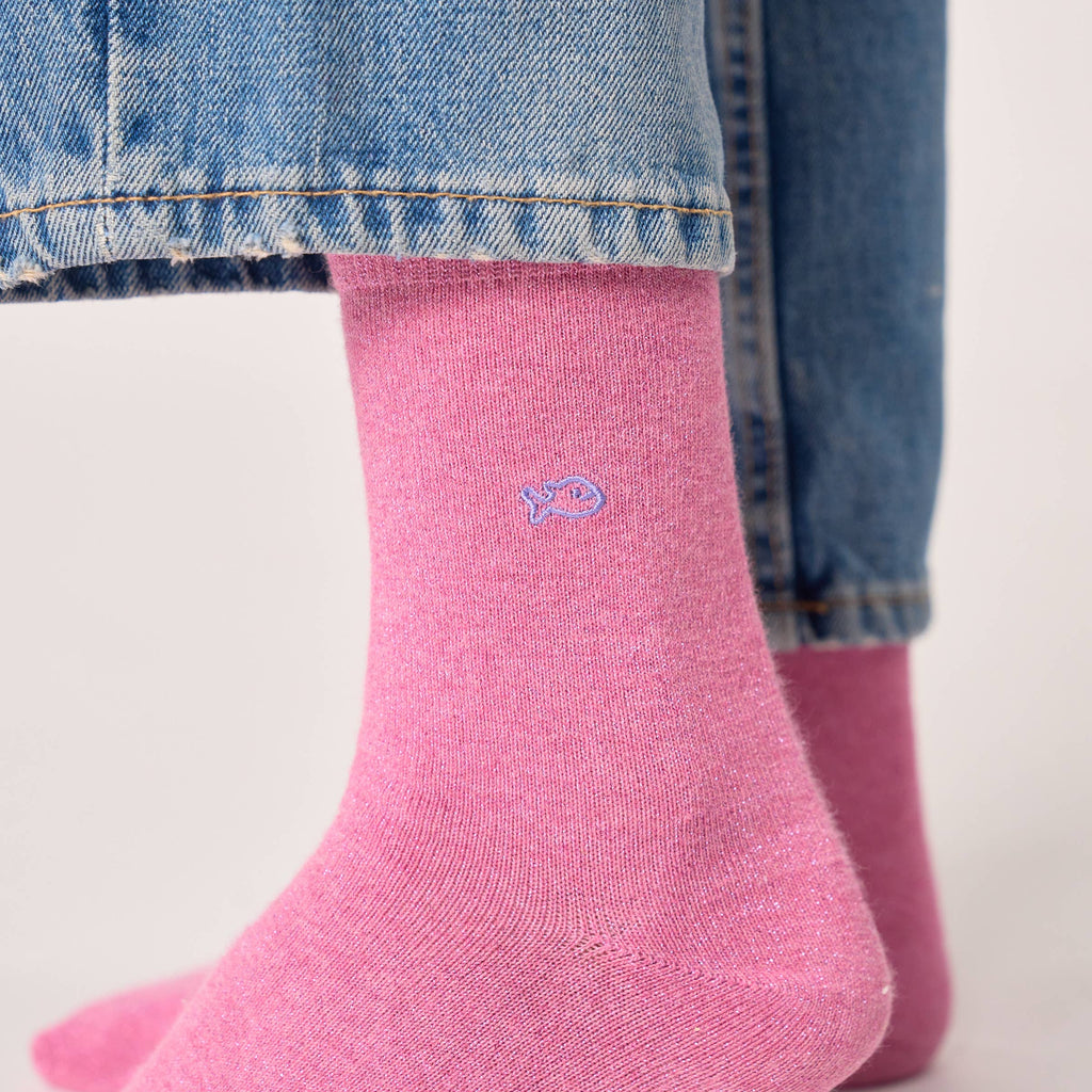 Chaussettes pailletées en coton peigné unies - Rose: Taille unique: 37/40 — vue 4 sur 4