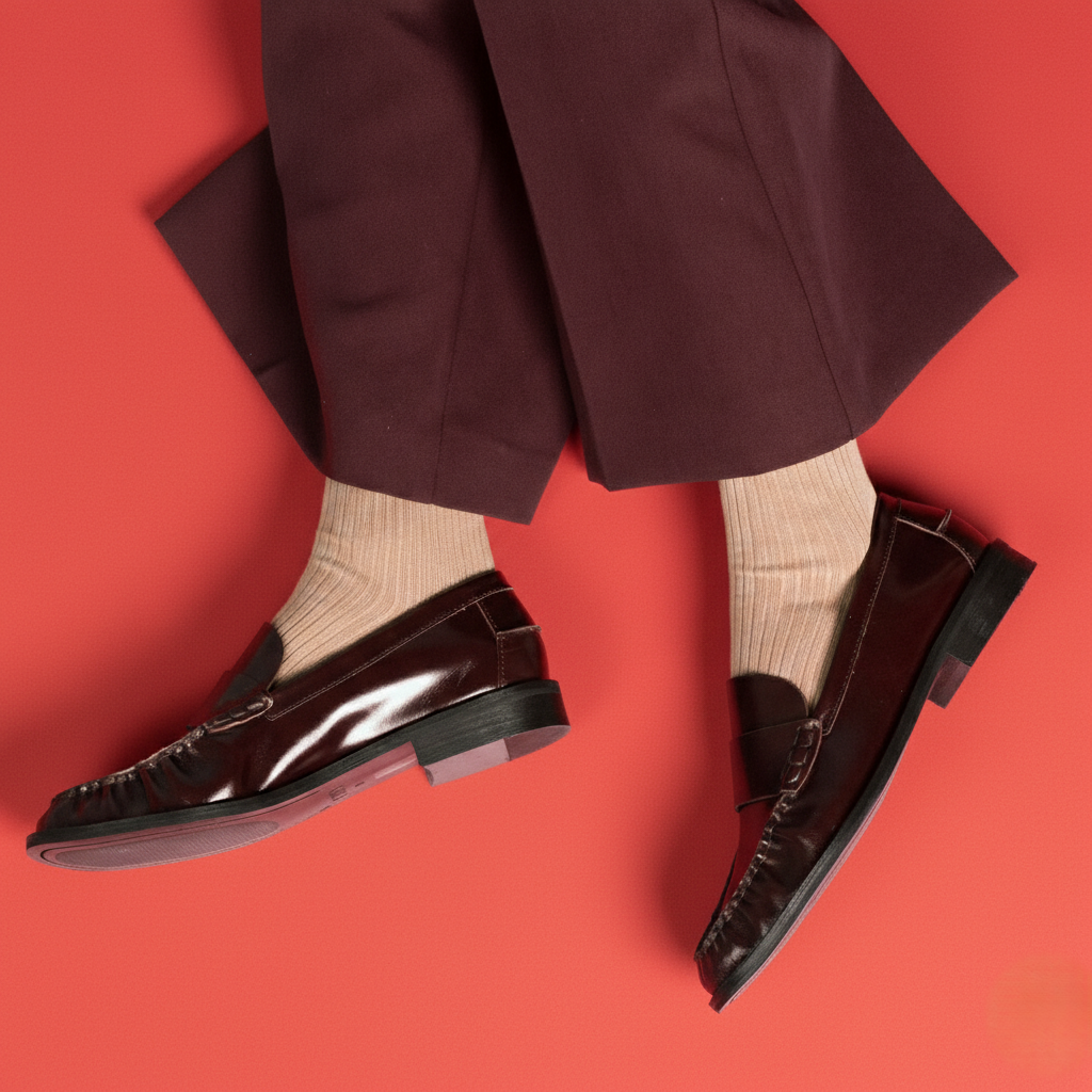 Chaussettes à fines rayures unies en coton biologique KLUE | Moka: 36-40 — vue 5 sur 6
